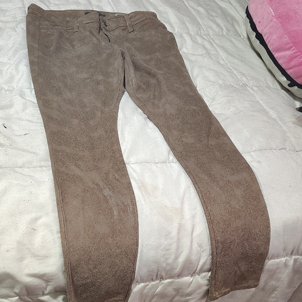 Level 99 Women's Faux-Suede Skinny Jeans in Taupe Brown